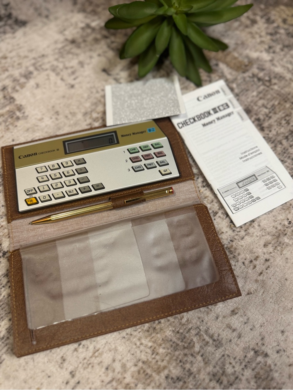 Vintage Canon Money Manager Checkbook Organizer in Brown and Gold